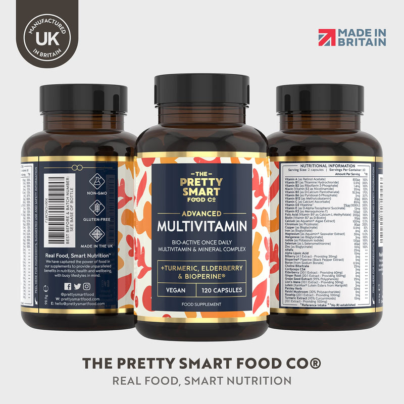 Powerful Multivitamins and Minerals - Multivitamin Tablets for Men & Women - Highly Bioavailable Vitamins & Minerals - 38 Ingredients & Herbal Extracts - 120 Easy to Swallow Capsules - Made in The UK - NewNest Australia