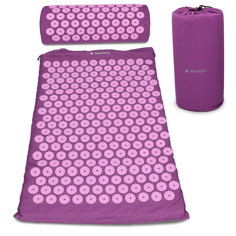 Navaris Acupressure Mat and Pillow Set - Acupuncture Mat for Back, Neck, Shoulders, Muscles, Relaxing - Includes Carry Bag - Berry, Indian Sun Design L Indian Sun - Raspberry Pink - NewNest Australia