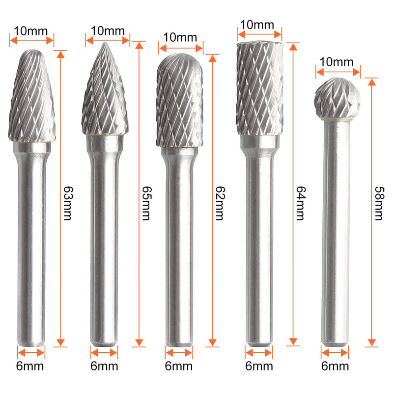 Carbide Burr Set with 1/4" Shank and 2/5" Head (10MM), CBTONE 5 PCS Double Cut Tungsten Carbide Rotary Burrs 1/4 Inch 6mm Shank Die Grinder Bits for Carving, Polishing, Engraving and Drilling 1/4 Shank - NewNest Australia