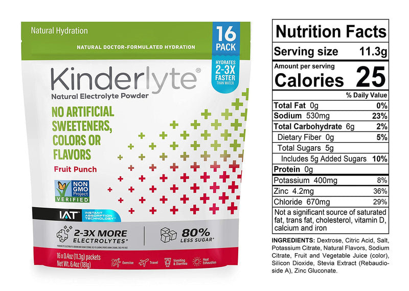 Kinderlyte Electrolyte Powder, Rapid Hydration, Easy Open Packets, Supplement Drink Mix (Fruit Punch, 16 Count) Fruit Punch 0.4 Ounce (Pack of 16) - NewNest Australia