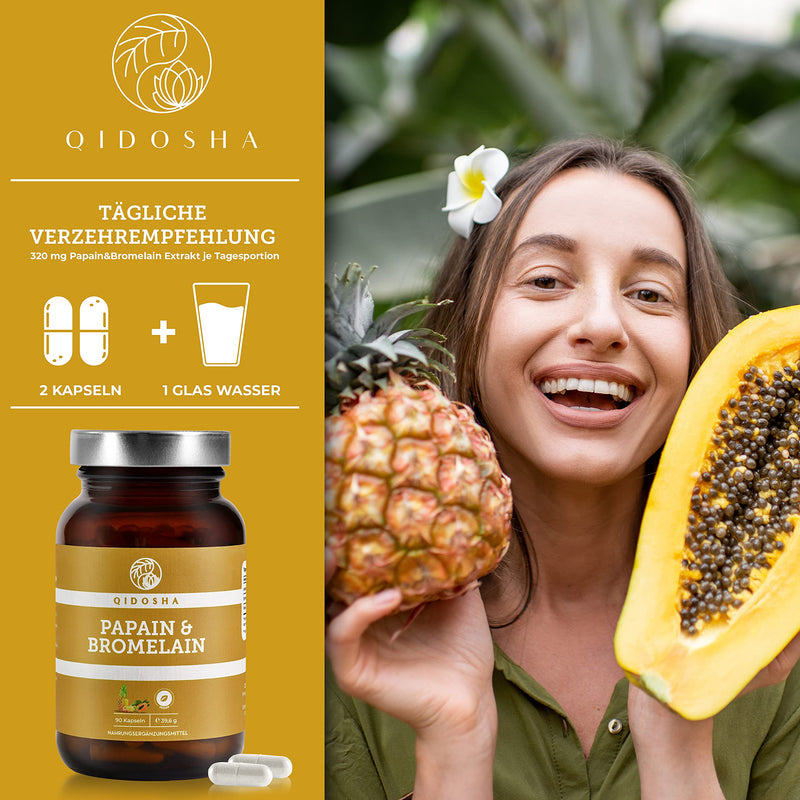 Qidosha Papain Bromelain Capsules, Pack Of 90, Papain Enzyme, Papaya Enzyme, Papaya Enzyme, Pineapple Papaya Enzyme, Digestive Enzymes With 320 Mg Bromelain Papain Per Daily Dose, Vegan - NewNest Australia