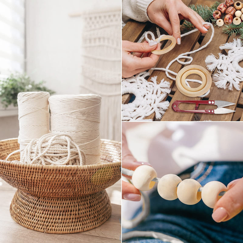Hdviai 121Pcs Macrame Kit, Macrame Supplies 3mm x 109Yards Macrame Cord for Macrame Kits for Adults Beginners, with Accessories Like 100Pcs Beads and 10Pcs Wooden Rings for Macrame Plant Hanger Kit 3MM x 109Yards Kit - NewNest Australia
