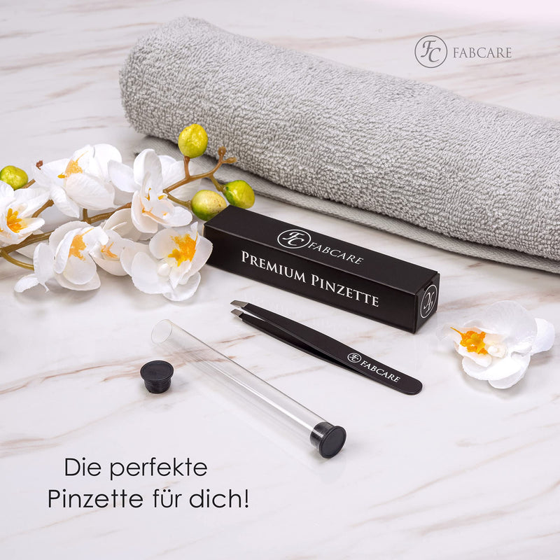 Fabcare Tweezers For Eyebrow Plucking (Slanted) Including Case - Improved Tip - Professional Eyebrow Tweezers With Non-Slip Coating - Plucking Tweezers For Hair Removal - Pointed Tweezers - NewNest Australia