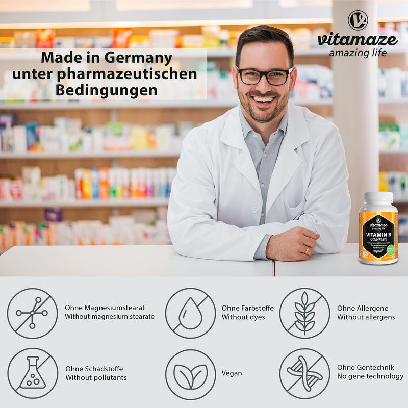 Vitamin B Complex Extra High Dose, 120 Vegan Tablets For 4 Months, All B Vitamins With Optimal Bioavailability, Natural Food Supplement Without Additives, Made In Germany - NewNest Australia