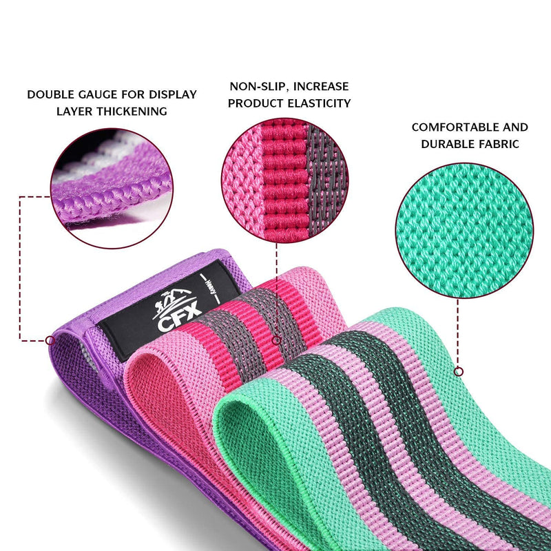 CFX Resistance Bands 3 Sets, Premium Exercise Bands with Non-Slip Design for Hips & Glutes, 3 Resistance Level Workout Booty Bands for Women and Men,Home Training,Fitness,Yoga Green,Pink,Purple - NewNest Australia