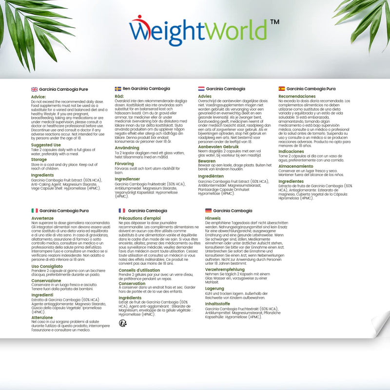 Garcinia Cambogia Pure - 1000Mg Per Capsule - Stimulate Thermogenesis - 60 Vegan Capsules For A 2 Month Supply - Superfood With 60% Hca (Hydroxycitric Acid) - Garcinia Fruit Extract From Weightworld - NewNest Australia