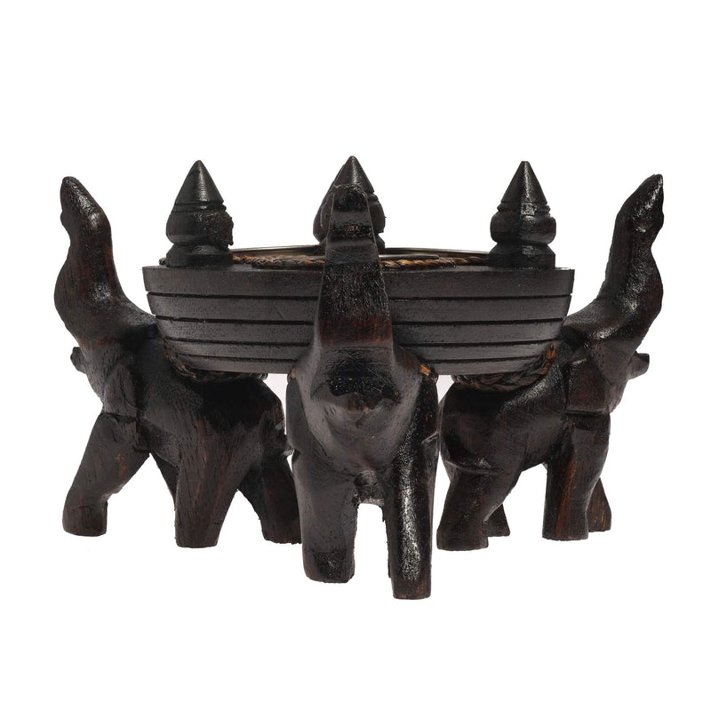 NewNest Australia - AeraVida Triple Elephant Under Round Rain Tree Wooden Candle Holder 