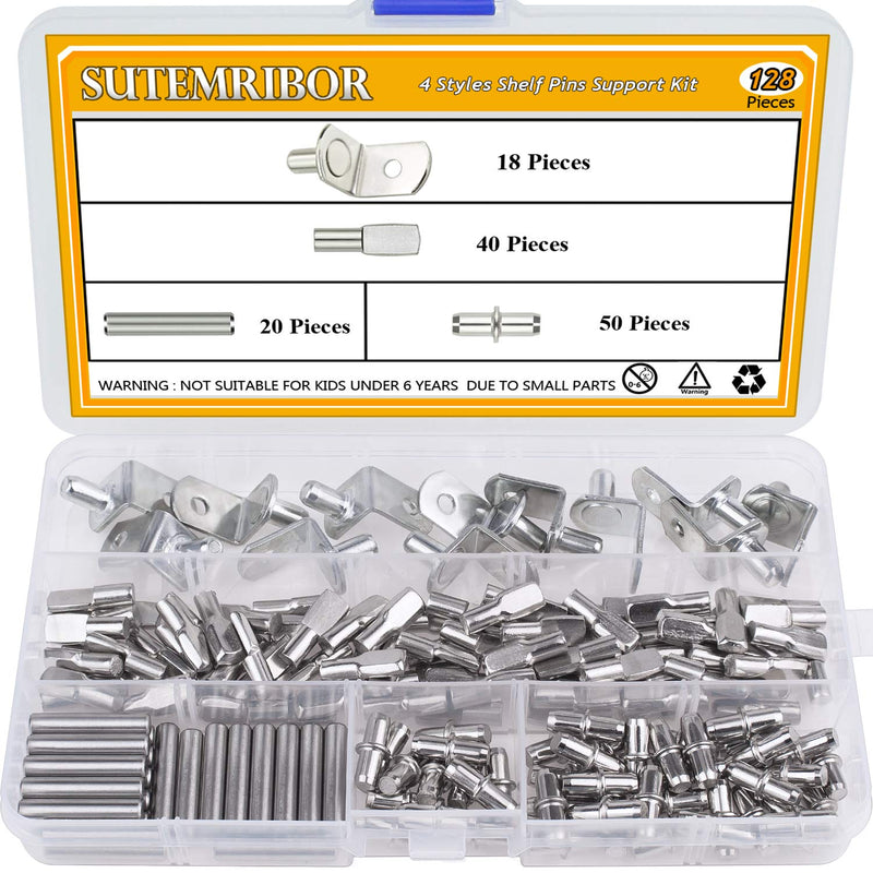 Sutemribor 128PCS Nickel Plated Shelf Bracket Pegs Cabinet Furniture Shelf Pins Support, 4 Styles - NewNest Australia