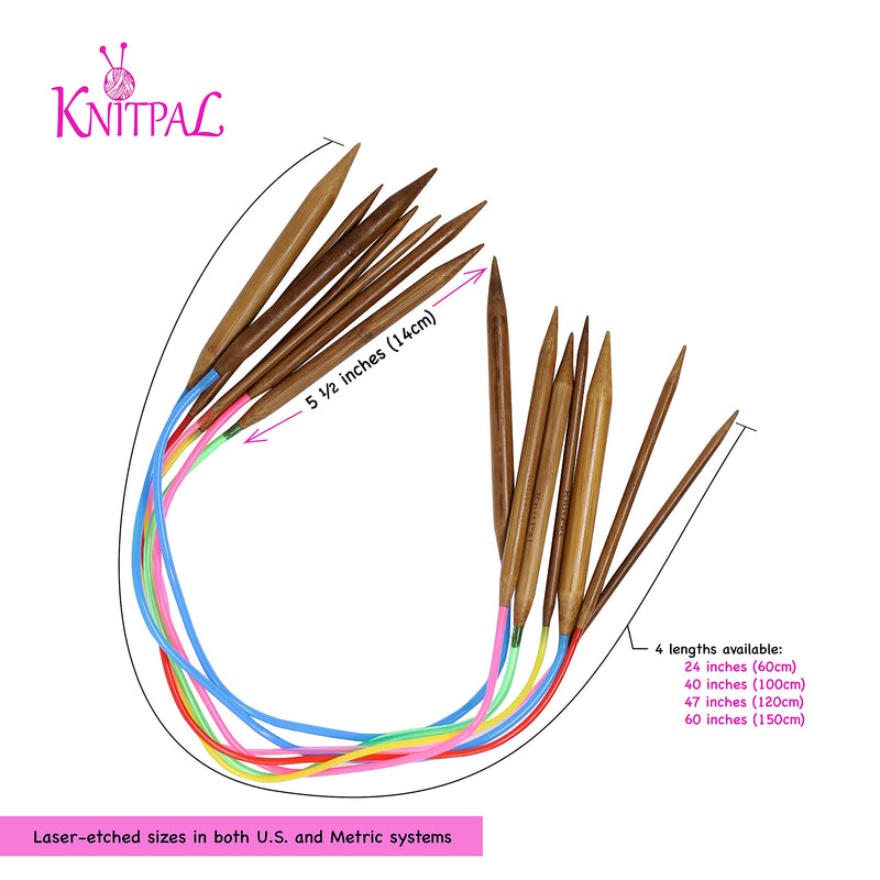 KnitPal 47 Inch (120cm) Bamboo Circular Knitting Needles Set with 8 Pairs, Beginners Ebook, Storage Pouch, 8 Sizes US 0-7 (2-4.5mm) US 0-7, 47 Inches - NewNest Australia