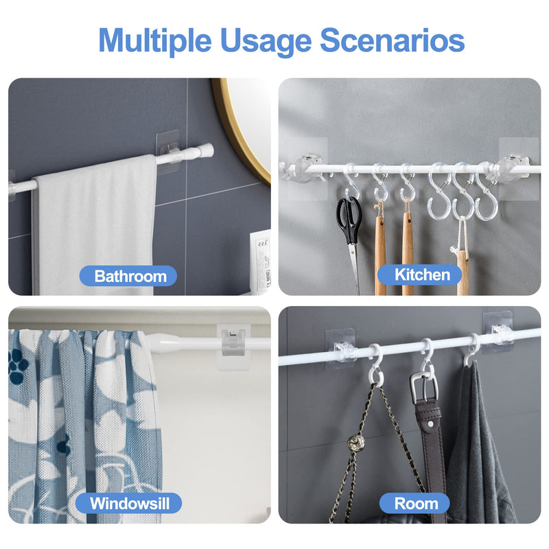 8PCS No Drill Curtain Rod Brackets Upgraded Curtain Rod No Drilling Self Adhesive Curtain Rod Hooks with Screws, Nail Free Adjustable Curtain for Poles Less Than 4cm in Diameter (Transparent) Transparent - NewNest Australia