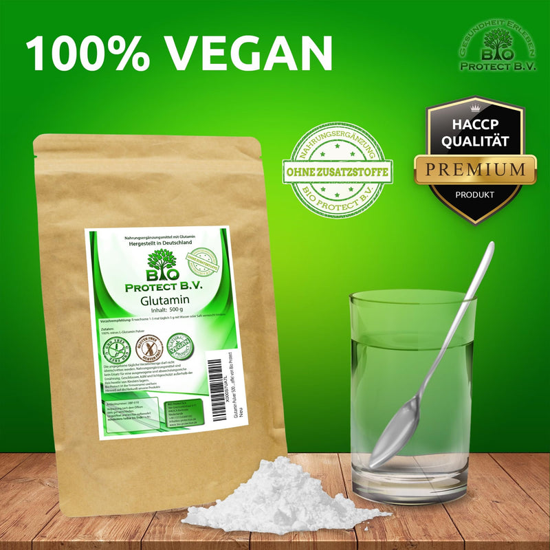 L-Glutamine powder - 500 g - pure L-Glutamine - laboratory tested - high dosage - vegan - L-Glutamine amino acid without additives from Bio Protect - NewNest Australia