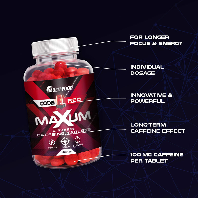 MAXUM Caffeine Tablets High Dose | 2 Phase Long-Term Caffeine Tablet | Small and Easy to Swallow, Tasteless | Made in Germany (180 tablets) - NewNest Australia