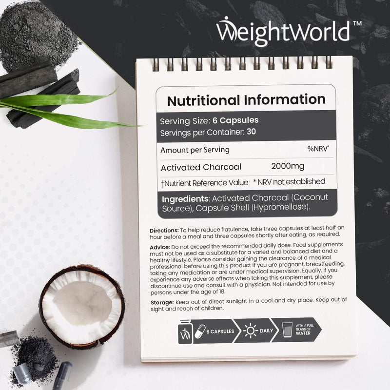 Activated Charcoal Capsules - 2000mg Per Daily Serving - 180 Capsules - Premium & Natural Coconut Charcoal - Vegan & Keto Friendly Digestion Supplement - Tested for Purity - NewNest Australia