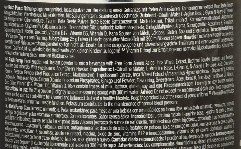 Weider Rush Pump Pre Workout Booster Without Caffeine, High Dose With L-Citrulline, L-Arginine And Oxystorm, For Fitness & Bodybuilding, Sour Cherry Flavor, 375 G - NewNest Australia