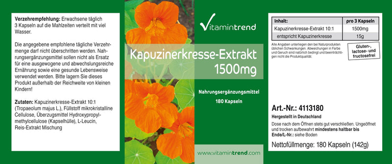 Nasturtium extract 1500mg - 180 capsules - vegan - 10-fold concentrated | Vitamintrend® - NewNest Australia