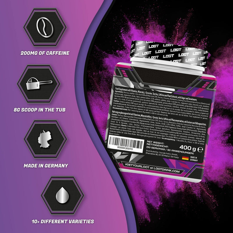 LOOT® - Premium Energy Drink Powder with Flow-State® Formula| 50 Servings (400g) with Caffeine | 20 Ingredients | Unique Design | Concentration and Energy Formula| Ultra Instinct Bundle Pack - NewNest Australia