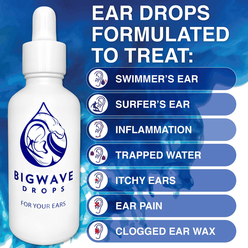 BigWave Drops - Ear Drops Formulated to Treat Swimmer's Ear - Surfer's Ear - Ear Infections - Made to Heal, Dry, & Soothe to Reduce Ear Pain - Designed to Improve Earwax Removal & Reduce Inflammation - NewNest Australia