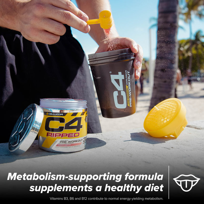 C4 Ripped Pre Workout Powder Raspberry Lemonade | Preworkout Energy Drink Supplement | 150mg Caffeine + Beta Alanine + Green Coffee Bean Extract for Men and Women | 30 Servings - NewNest Australia