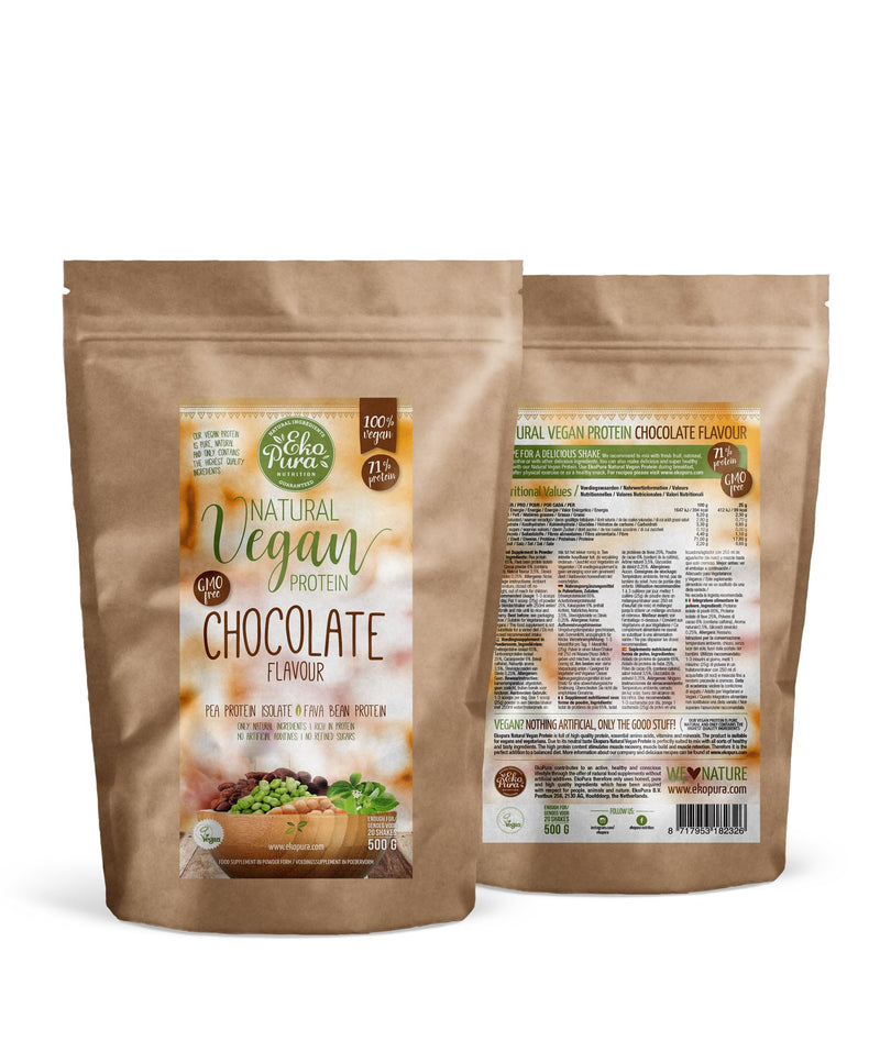 Ekopura Natural Vegan Protein - Chocolate - 500 G | 71% Protein | 100% Plant Ingredients, Hormone-Free, Gmo Free, Soy Free, Free From Additives | For Muscle Growth, Recovery And Muscle Maintenance - NewNest Australia