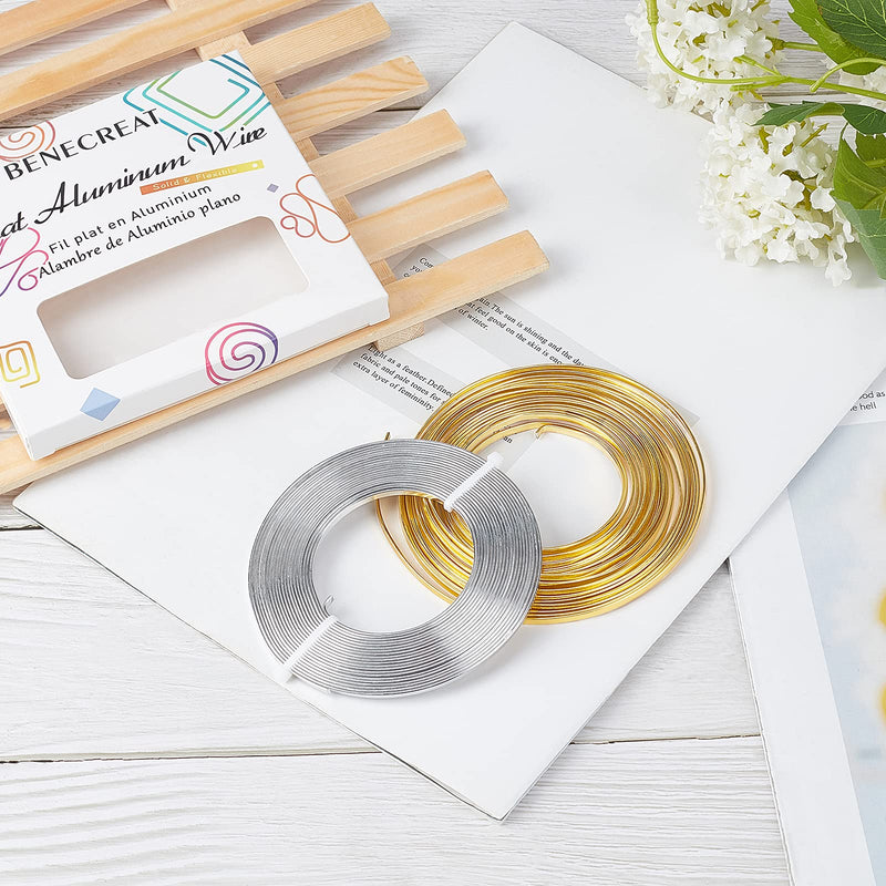 BENECREAT 2 Rolls 33 Feet Gold Sliver Flat Jewelry Craft Wire 3mm Wide Aluminum Wire for Bezel Jewelry Making, Sculpting, Armature Craft 2 Mixed Color - NewNest Australia