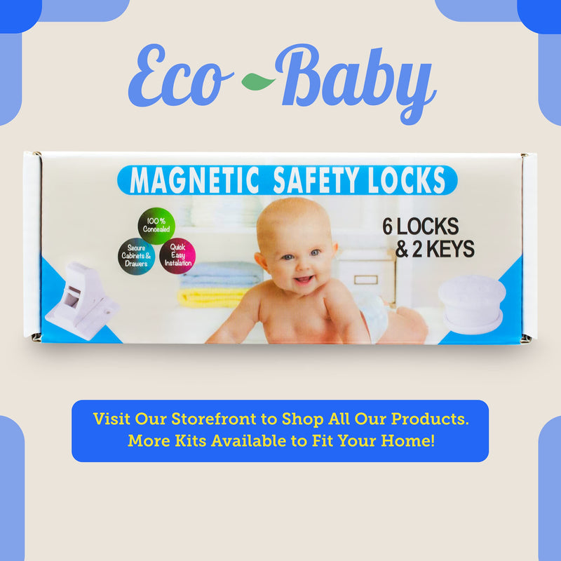 Eco-Baby Cabinet Locks for Babies - 6-Pack Magnetic Baby Proof Safety Latches﻿, 2 Keys - Magnetic Baby Proof Lock for Cabinets, Doors, Drawers - Easy to Install Child Proofing - NewNest Australia