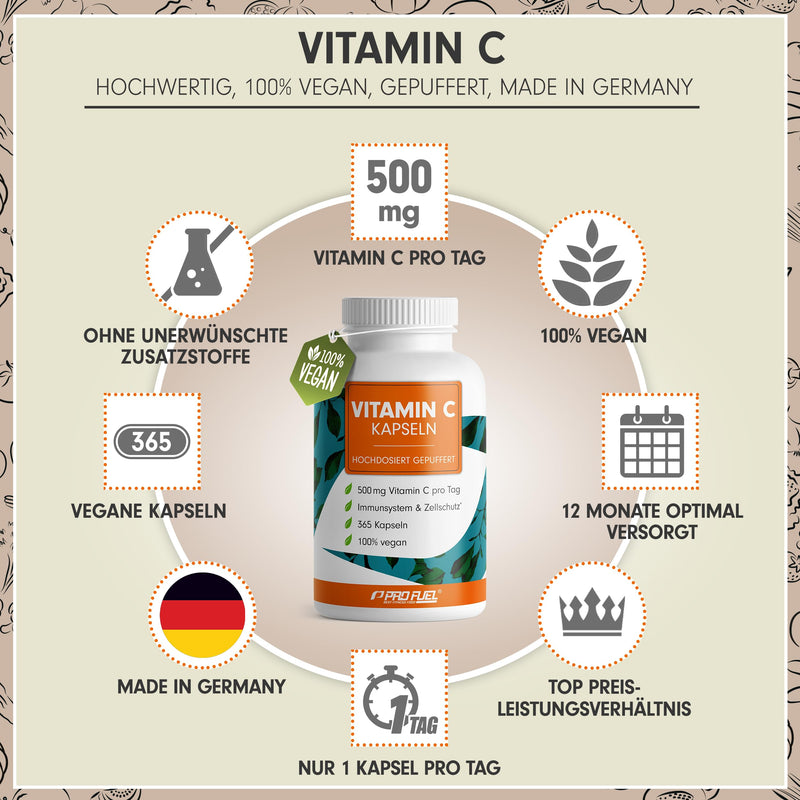 Vitamin C High Dose - 365 Vitamin C Capsules - 500 Mg Vitamin C Buffered - High-Quality Calcium Ascorbate Optimal High Dose - No Unwanted Additives - Laboratory Tested With Certificate - 100% Vegan - NewNest Australia
