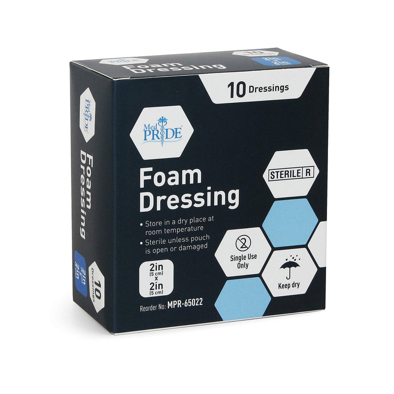 Medpride Foam Dressings- 10 Pack, 2 Inch by 2 Inches Size - Sterile, Hydrophilic, Highly Absorbent- Soft, Non-Adhesive Pads, Easy to Change- for Men & Women- for Ulcers, Post Op Trauma + Injuries 2x2 Inch (Pack of 10) - NewNest Australia