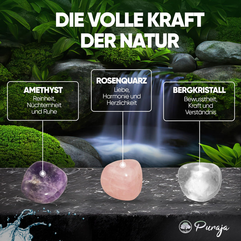 PURAJA basic set for water revitalization | Natural tumbled stones | Premium mixture for gemstone water | Basic mix: rose quartz, amethyst, rock crystal (150g) 150 g (pack of 1) - NewNest Australia