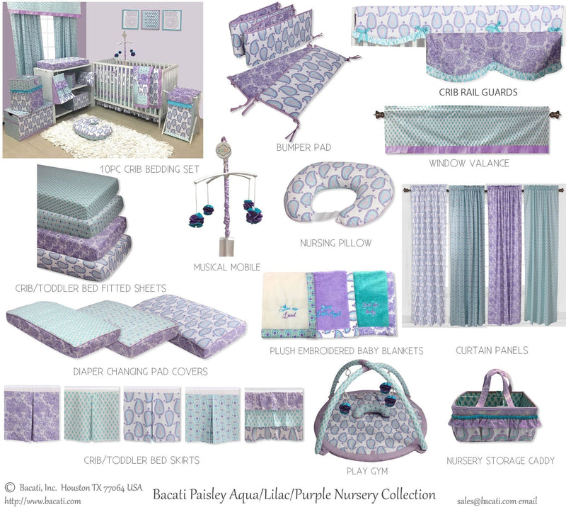 Bacati Isabella Girls Paisley Fabric Memory/Memo Photo Bulletin Board, Lilac/Purple/Aqua (PAALPMEB) - NewNest Australia