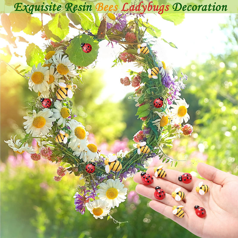 CCOZN 60 Pieces Tiny Resin Bees Ladybugs Decors, Including 30 Pcs Resin Bumblebees Embellishments 30 Pcs Resin Ladybugs Decors with Box Bee Decoration for DIY Crafts Wreath Scrapbooking, 0.75 Inch - NewNest Australia