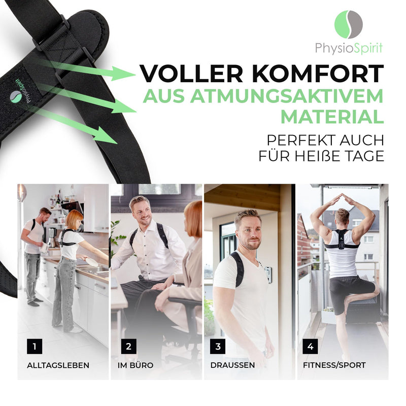 PhysioSpirit PREMIUM posture correction - back straightener - T-model for good posture - shoulder strap for the back - men and women - one size (black, one size) black - NewNest Australia