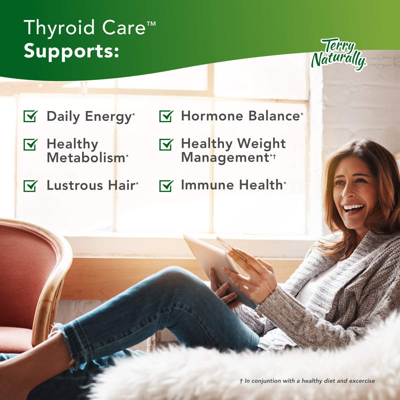 Terry Naturally Thyroid Care - Iodine + L-Tyrosine, 120 Capsules - Thyroid Support Supplement, Promotes Energy, Metabolism & Lustrous Hair - Non-GMO, Gluten-Free, Kosher - 60 Servings 120 Count (Pack of 1) - NewNest Australia