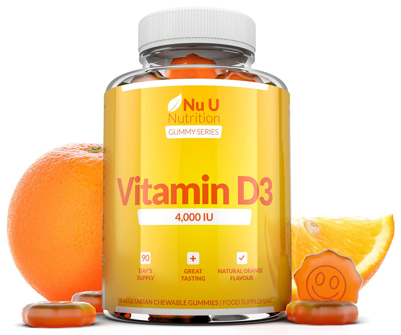 Vitamin D3 Gummies 4000 IU Adults - 90 Gummies - 3 Months Supply - Delicious Orange Flavour - High Strength Vitamin D (Cholecalciferol) Supplement - Vegetarian Chewable VIT D - NewNest Australia