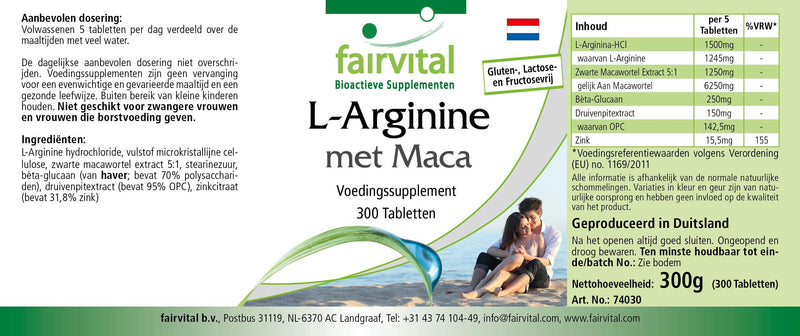 Fairvital L-Arginine + Maca Plus - High Dose - with Beta-Glucan, OPC and Zinc - 300 Tablets - NewNest Australia