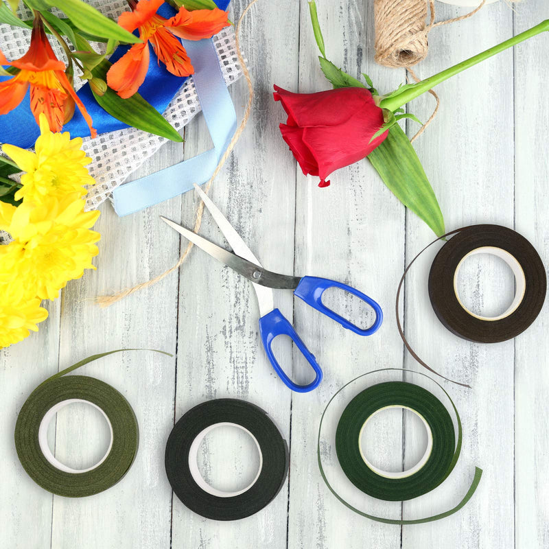 KUUQA 4 Rolls 1/2" Wide Floral Tapes for Bouquet Stem Wrapping and Floral Crafts,Wedding Bouquet,Dark Green,Light Green,Grass Green,Dark Brown Mix Color - NewNest Australia