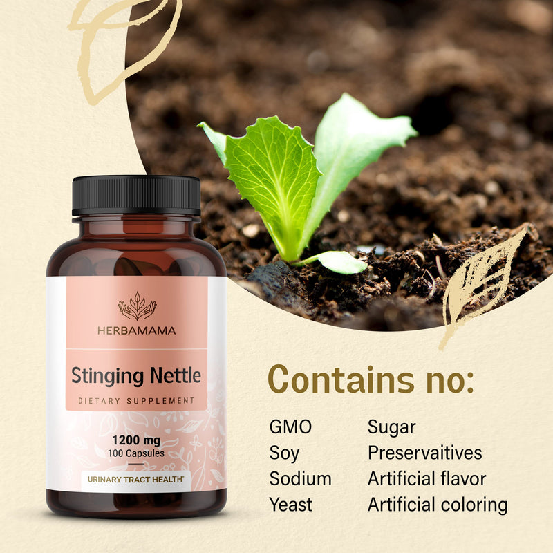 HERBAMAMA Stinging Nettle Capsules - 1200mg, 100 Capsules - Promotes Cleansing, Pain Relief & Normal Blood Pressure Levels - Urtica Dioica Root Extract Diet Supplement - Natural Non-GMO Herbal Support - NewNest Australia