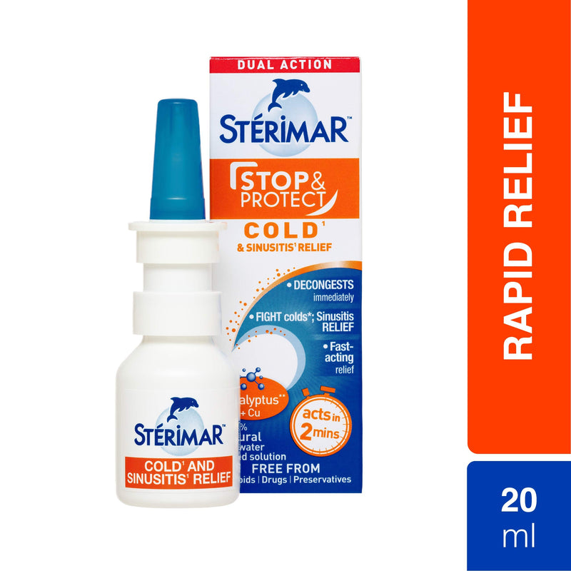 STERIMAR Stop and Protect Cold and Sinusitis Relief- 100 Percent Natural Sea Water based Nasal Spray with Added Copper and Eucalyptus - 20 ml Pump, 20 ml (Pack of 1) 4.61 - NewNest Australia