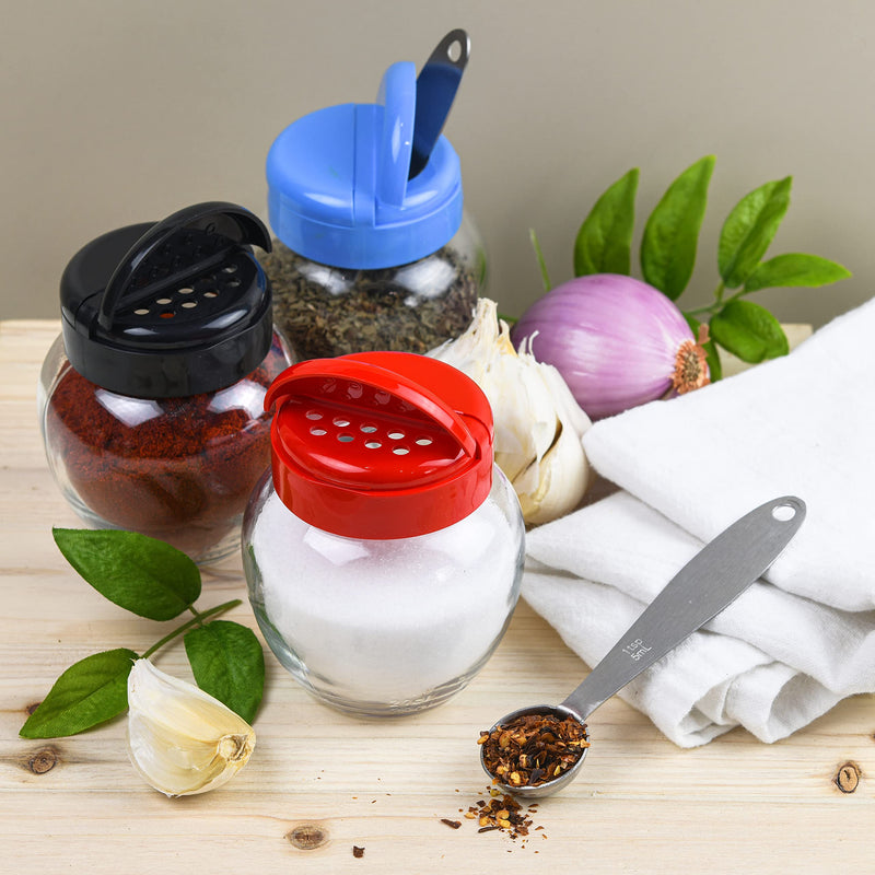 Tibello Spice Containers Glass Spice Jars, 7oz Spice Bottles And Dual Lid Sifter Shaker And Spoon Opening Spice Shaker - Pack of 2 - NewNest Australia