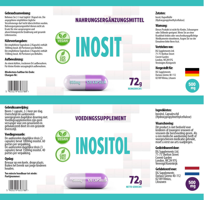 Inositol 1000mg-1500mg Serving 120 Vegan Capsules, Certificate of Analysis by AGROLAB Germany, High Strength Supplement, No Fillers or Bulkers, Gluten and GMO Free - NewNest Australia