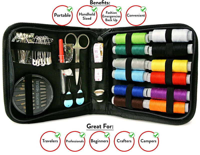 VelloStar Mini Travel Sewing KIT for Adults – Easy to Use Needle and Thread Kit at Home & On The go, Basic Emergency Sewing Kit with Multiple Color Threads & Needles, Beginner Small Sewing Kit Black Pack of 1 - NewNest Australia