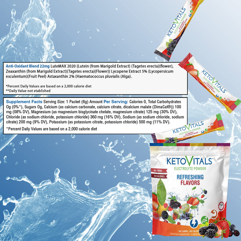 Keto Vitals Berry Antioxidant Electrolyte Powder Stick Packs | Keto Friendly Electrolytes Travel Packets | Variety Individual Packets | Energy Drink Mix | Zero Calorie | Zero Carb (Berry Assorted, 30) Berry Assorted 30 Count (Pack of 1) - NewNest Australia