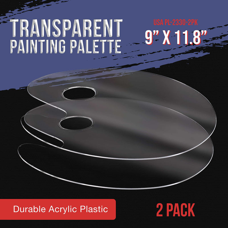 U.S. Art Supply 9" x 11.8" Clear Oval-Shaped Acrylic Painting Palette (Pack of 2) - Transparent Plastic Artist Paint Color Mixing Trays - Non-Stick, Easy Clean, Mix Acrylic, Oil - Adults Kids Students 9-inch x 11.8-inch - NewNest Australia