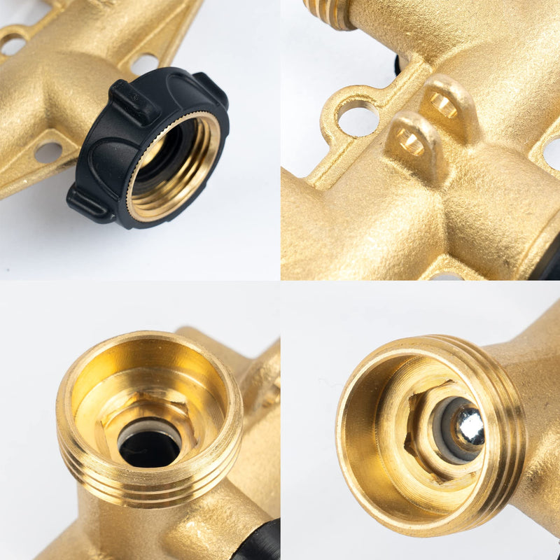 Hourleey Brass 4 Way Heavy Duty Garden Hose Splitter, Water Hose Splitter for 3/4" Hose Connector, Hose Faucet Splitter Hose Spigot Adapter 4 Valves with 4 Rubber Washers & Tape - NewNest Australia