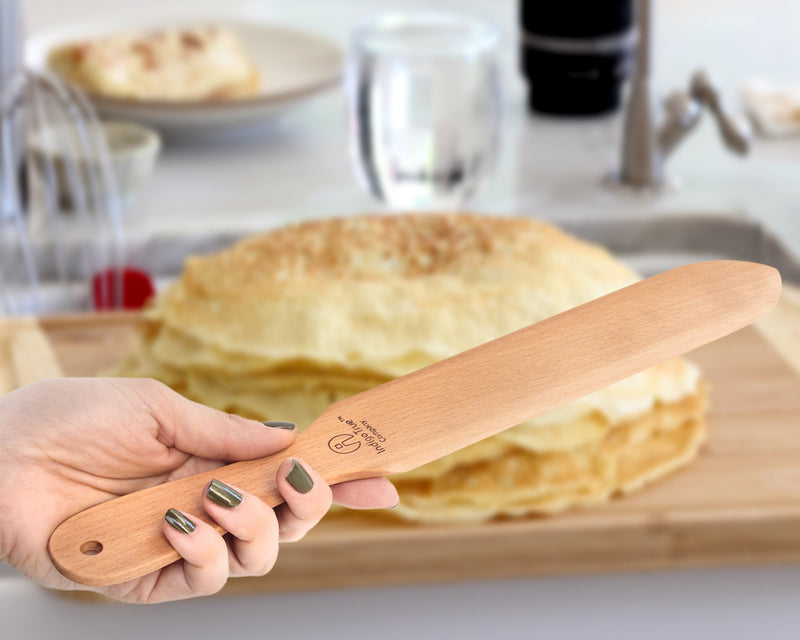 The ORIGINAL Crepe Spreader and Spatula Kit - 2 Piece Set (4” Spreader and 14” Spatula) Convenient Size to Fit Small Crepe Pan Maker | All Natural Beechwood Construction only From Indigo True Company - NewNest Australia