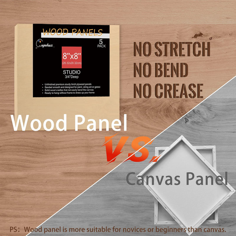 Unfinished Wood Boards Canvas for Painting, 5 Packs 3/4’’ Deep Cupohus 8’’ x 8’’ Wooden Cradled Panels for Pouring Art, Crfats, Parints and More 8" x 8" - NewNest Australia