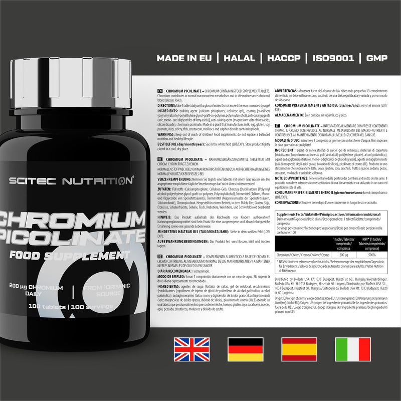 Scitec Nutrition Chromium Picolinate - Essential mineral for macronutrient metabolism and healthy blood sugar levels - Yeast-free plant-based formula - 100 capsules - NewNest Australia