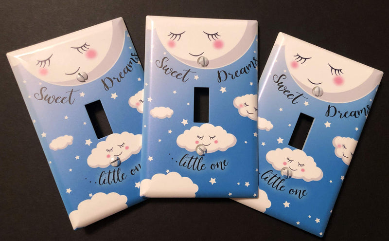 Sweet Dream Baby Nursery Room Light Switch Wall Plate Cover Decorative Kids Bedroom Decor, Moon & Stars, Clouds Toddler Playroom Baby Shower Gift (Blue) Blue - NewNest Australia