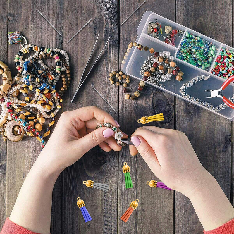 SIQUK 160 Pieces Keychain Tassels Leather Tassel Jewelry Making Tassel Pendants Gold Tassel Charm for Keychain DIY Craft Supplies, 32 Colors (Gold Cap) Gold Cap - NewNest Australia