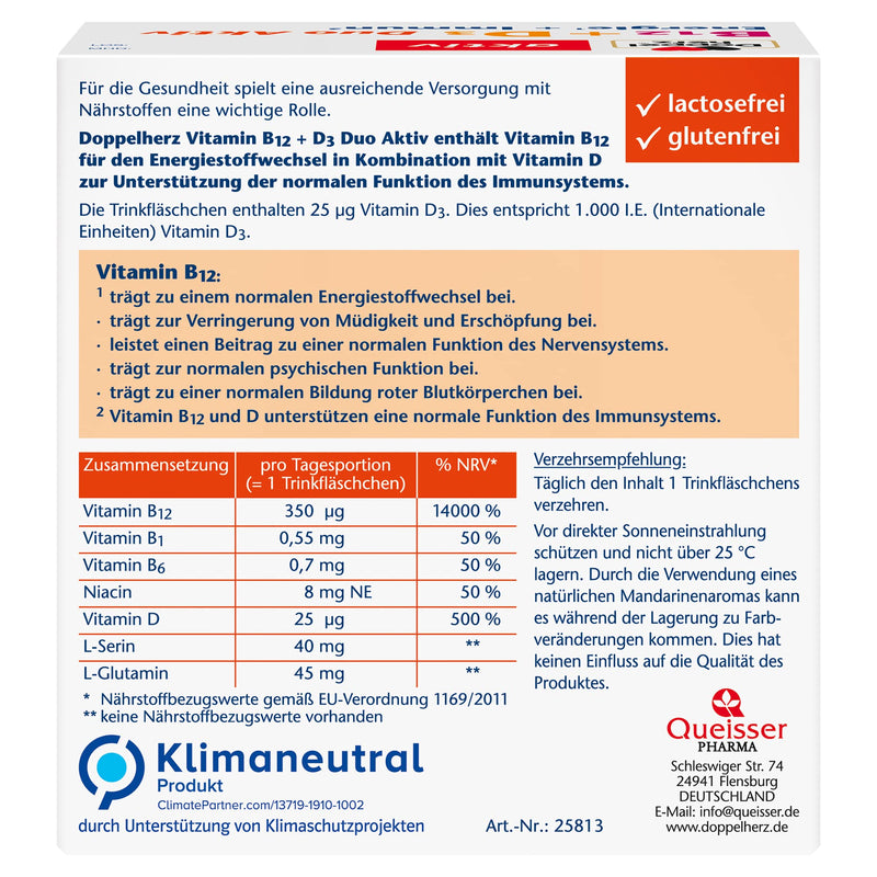 Doppelherz B12 + D3 Duo Active - High dosage with vitamin B12 + D3 to support normal function of the immune system - 30 drinking bottles, liquid 30 pieces (pack of 1) - NewNest Australia