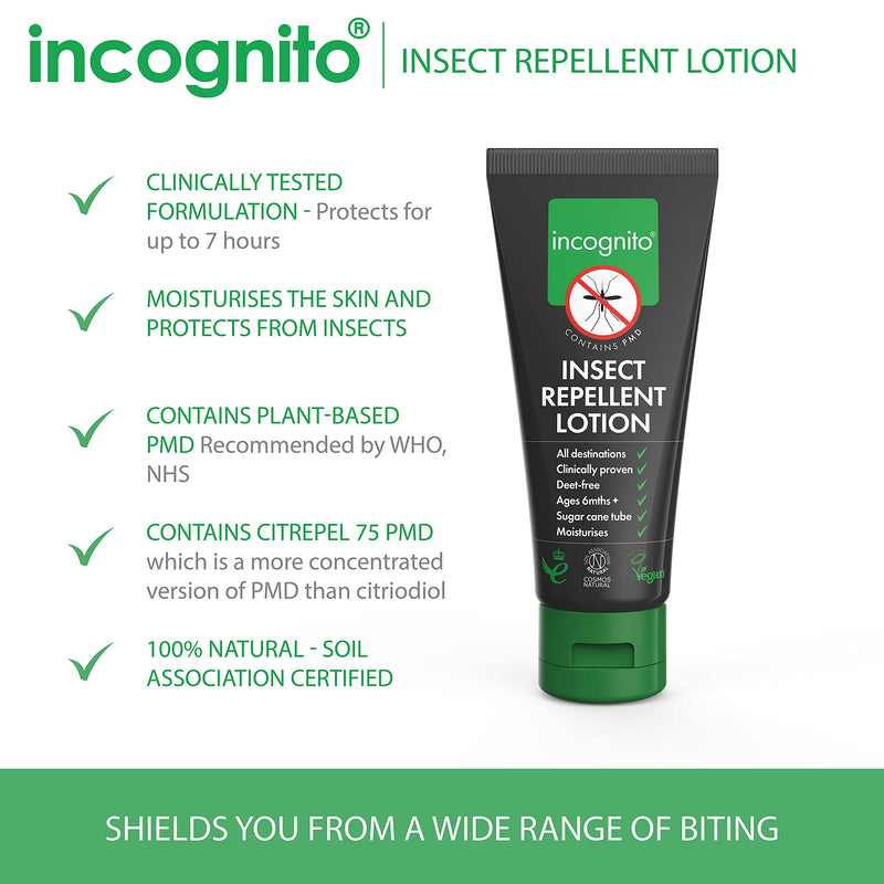Incognito Insect Repellent Lotion 100 ml - Protects For Up To 7 Hours - Natural, DEET free formula - Insect Repellent & Moisturiser For Soft Protected Skin - Travel Friendly Organic Mosquito Repellent - NewNest Australia